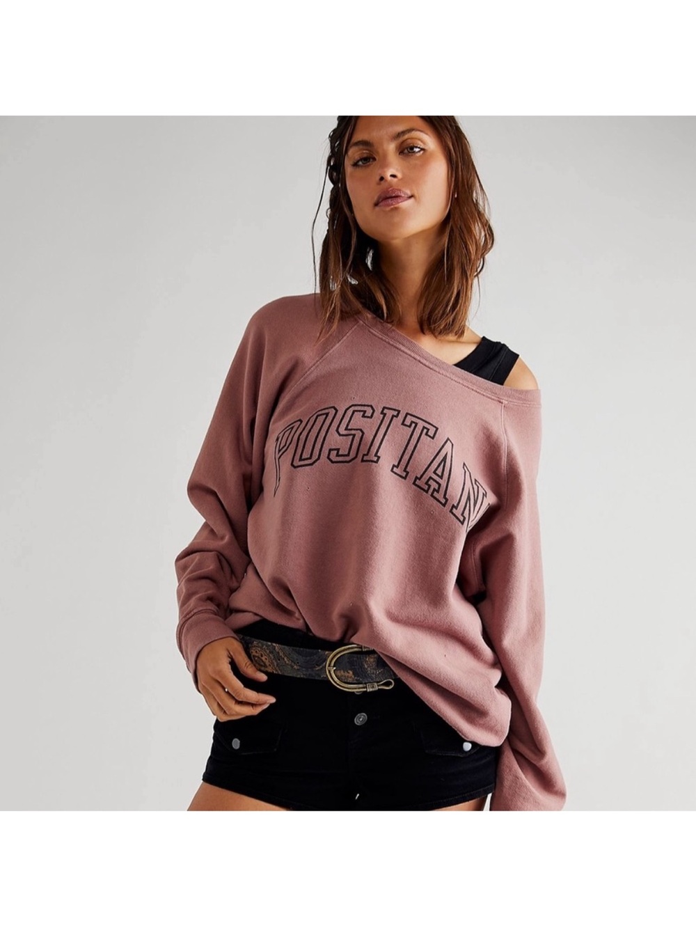 Free People Positano Off-the-Shoulder Sweater in Dusty Mauve